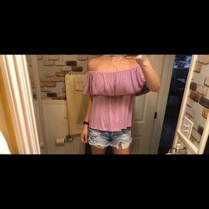 Orchid off the shoulder AEO tee
